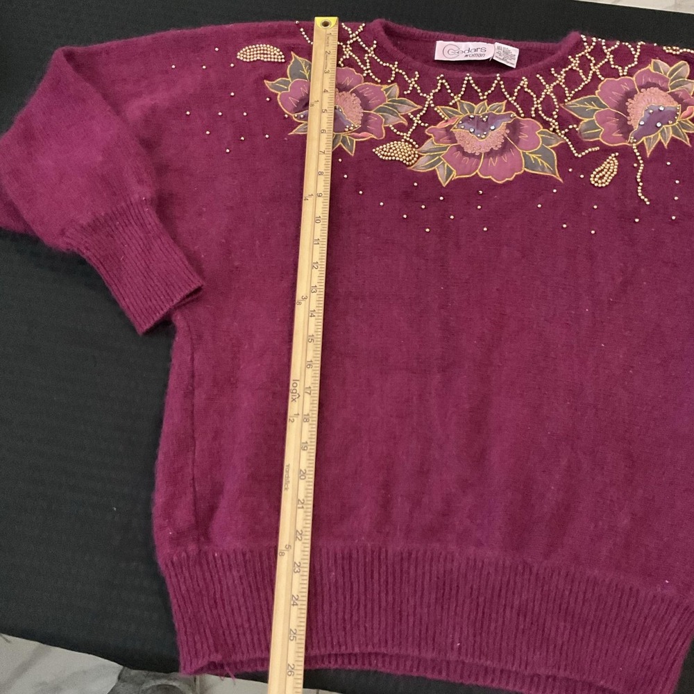 Vintage Cedars Sweater Womens 2X Plus Purple Beaded Floral Angora Knit Pullover - Picture 3 of 5